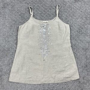 Eileen Fisher Tank Top Womens Medium Beige Organic Linen Sequin Boho Lagenlook